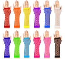 Rengarenk Dirsek Altı Boy Fileli Parti Eldiveni 12 Çift