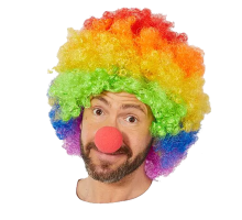 Rengarenk Gökkuşağı Afro Bonus Peruk ve Kırmızı Renk Sünger Burun 120 gr