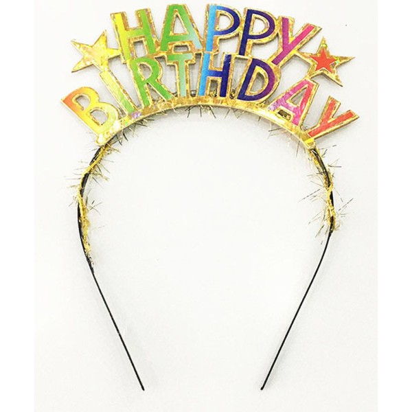 toptan-xml-dropshipping-Rengarenk Happy Birthday Yazılı Altın Renk Unicorn Doğum Günü Tacı