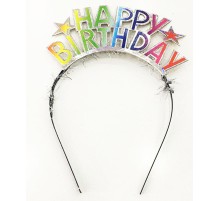 Rengarenk Happy Birthday Yazılı Gümüş Renk Unicorn Doğum Günü Tacı