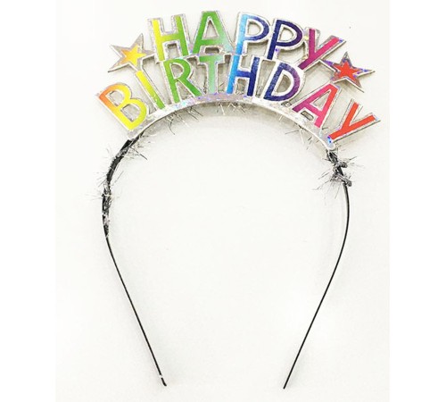 toptan-xml-dropshipping-Rengarenk Happy Birthday Yazılı Gümüş Renk Unicorn Doğum Günü Tacı