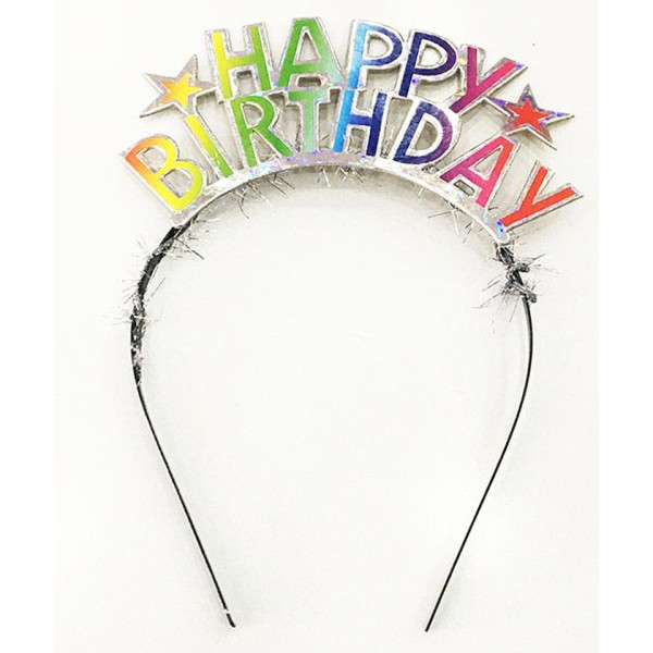 toptan-xml-dropshipping-Rengarenk Happy Birthday Yazılı Gümüş Renk Unicorn Doğum Günü Tacı