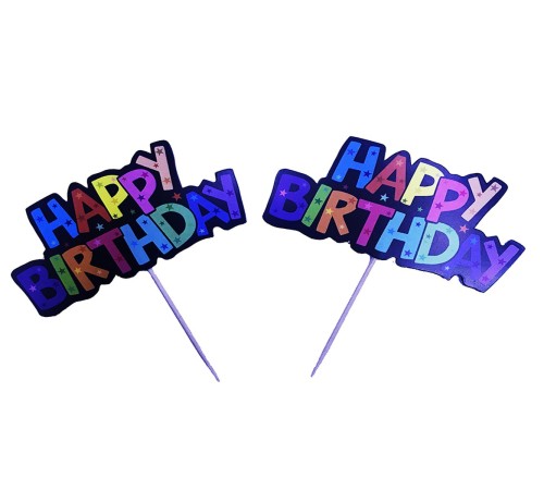 toptan-xml-dropshipping-Rengarenk Harflerle Happy Birthday Yazılı Parti Kürdan Süsü 2 Adet