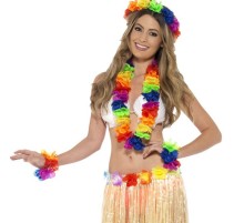 Rengarenk Hawaii Kolye Taç Bileklik Seti 4 Parça