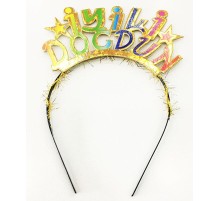 Rengarenk İyiki Doğdun Yazılı Altın Renk Unicorn Doğum Günü Tacı