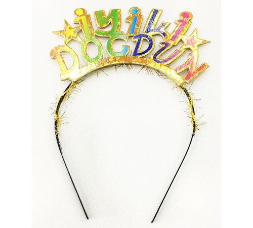 toptan-xml-dropshipping-Rengarenk İyiki Doğdun Yazılı Altın Renk Unicorn Doğum Günü Tacı