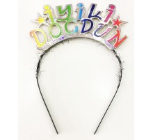 Rengarenk İyiki Doğdun Yazılı Gümüş Renk Unicorn Doğum Günü Tacı