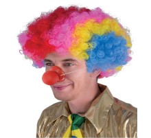 Rengarenk Kıvırcık Afro Palyaço Bonus Peruk 110 Gr ve Turuncu Ses Çıkaran Burun