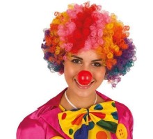 Rengarenk Palyaço Kıvırcık Afro Bonus Peruk 110 Gr ve Led Işıklı Kırmızı Burun
