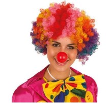 Rengarenk Palyaço Kıvırcık Afro Bonus Peruk 110 Gr ve Led Işıklı Kırmızı Burun