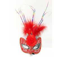 Renkli Tel İşlemeli Güllü Kırılmaz Eva Kırmızı Parti Maskesi 20X25 cm