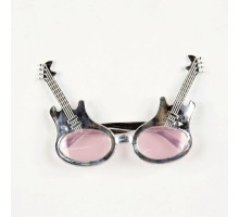 Rockn Roll Retro Gitar Şekilli Parti Gözlüğü Gümüş Renk