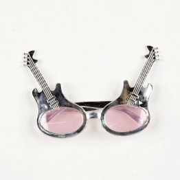 Rockn Roll Retro Gitar Şekilli Parti Gözlüğü Gümüş Renk