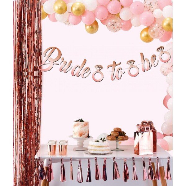 toptan-xml-dropshipping-Rose Gold Renk İtalik Yazı Bekarlığa Veda Partisi Tektaşlı Bride To Be Banner Flama Süs