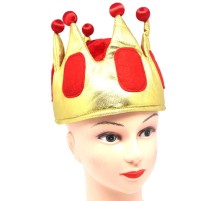 Sarı Renk Kırmızı Ponponlu Kumaş Kraliyet Kral Şapkası Çocuk Boy