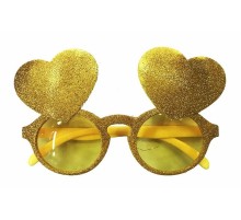 Sarı Renk Sim İşlenmiş Kalp Figürlü Yılbaşı Parti Gözlüğü