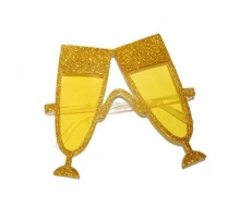 Sarı Renk Simli Kadeh Şekilli Parti Gözlüğü