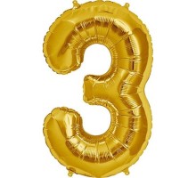 Şekilli Supershape Gold Rakam Folyo Balon 3 Numara