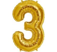 Şekilli Supershape Gold Rakam Folyo Balon 3 Numara