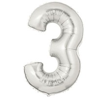 Şekilli Supershape Silver Rakam Folyo Balon 3 Numara
