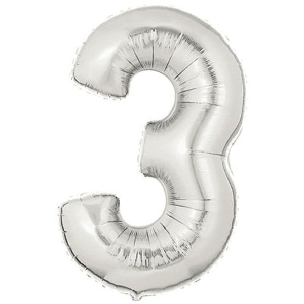 toptan-xml-dropshipping-Şekilli Supershape Silver Rakam Folyo Balon 3 Numara