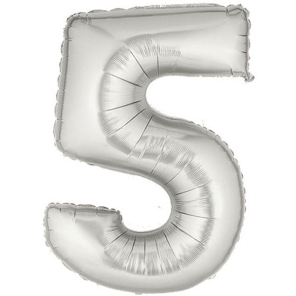 toptan-xml-dropshipping-Şekilli Supershape Silver Rakam Folyo Balon 5 Numara