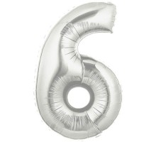 Şekilli Supershape Silver Rakam Folyo Balon 6 Numara