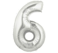 Şekilli Supershape Silver Rakam Folyo Balon 6 Numara