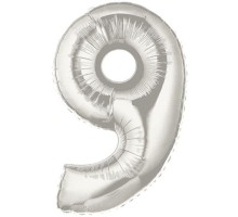 Şekilli Supershape Silver Rakam Folyo Balon 9 Numara