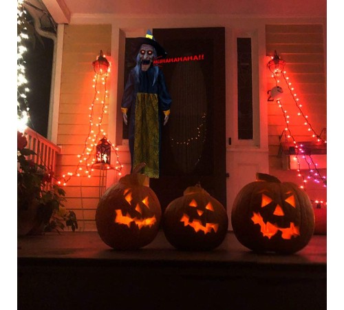 toptan-xml-dropshipping-Ses Sensörlü Cadılar Bayramı Halloween Konuşan Işıklı ve Hareketli Mega Boy Demirli Cadı 135 cm