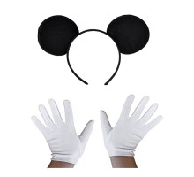 Siyah Mickey Mouse Tacı ve Beyaz Eldiven Seti