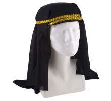 Siyah Renk Altın Pullu Arap Şapkası Arap Kefiyesi 20x50 cm