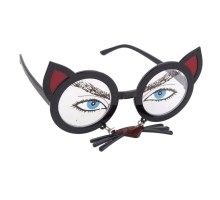 Siyah Renk Bıyıklı Kedi Şekilli Halloween Parti Gözlüğü 15x11 cm