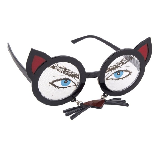 toptan-xml-dropshipping-Siyah Renk Bıyıklı Kedi Şekilli Halloween Parti Gözlüğü 15x11 cm