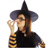 Siyah Renk Cadı Şapkası Burnu Çenesi Tırnakları ve Cadı Gözlüğü Seti