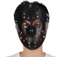 Siyah Renk Kırmızı Çizgili Tam Yüz Hokey Jason Maskesi Hannibal Maskesi