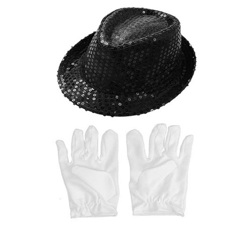toptan-xml-dropshipping-Siyah Renk Payetli Çocuk Şapkası ve Beyaz Renk Çocuk Eldiveni