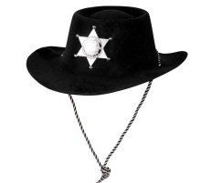 Siyah Renk Plastik Üzeri Kadife Kaplama Çocuk Kovboy Şapkası