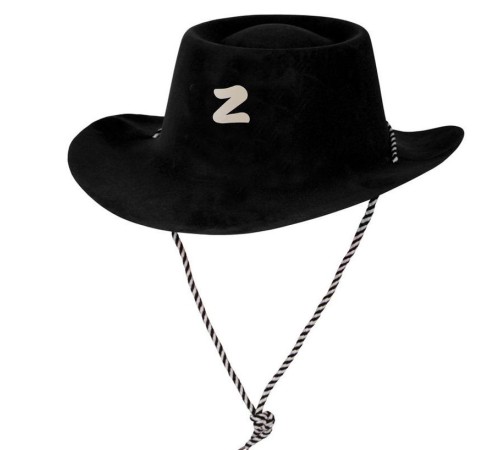 toptan-xml-dropshipping-Siyah Renk Plastik Üzeri Kadife Kaplama Çocuk Zorro Şapkası Bağcıklı