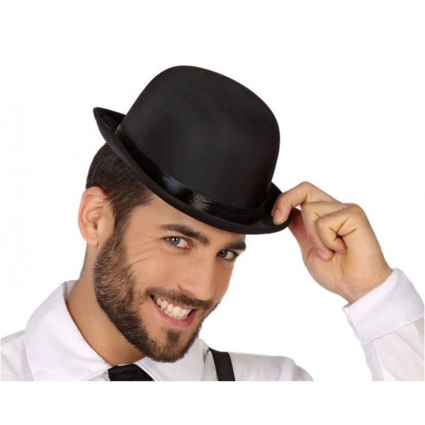 toptan-xml-dropshipping-Siyah Renk Saten Kaplama Charlie Chaplin Melon Şapka