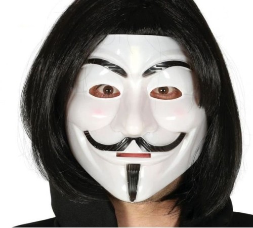 toptan-xml-dropshipping-Siyah Renk Takma Kısa Saç ve V For Vendetta Maskesi Anonymous Maskesi