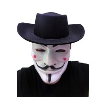 Siyah Renkli Delikli Çocuk Boy Vendetta Şapkası ve Vendetta Maskesi