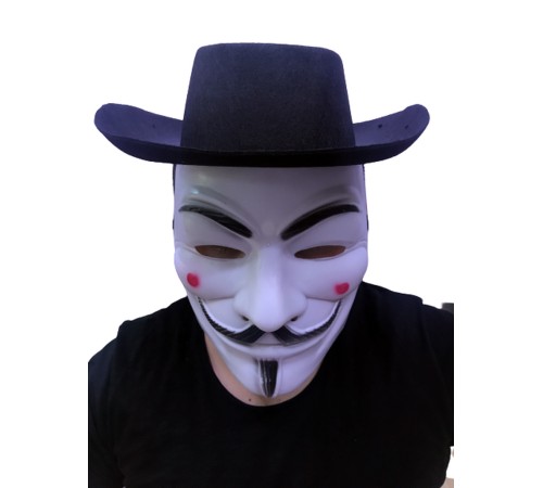 toptan-xml-dropshipping-Siyah Renkli Delikli Çocuk Boy Vendetta Şapkası ve Vendetta Maskesi
