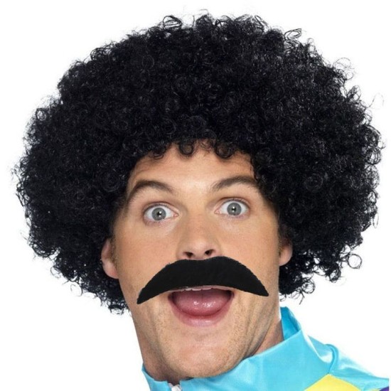 toptan-xml-dropshipping-Siyah Scouser Erkek Kısa Peruk 120 Gr ve Bıyık Seti