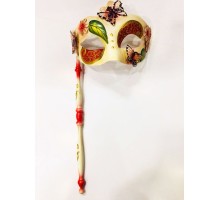 Kırmızı Renk Kelebek İşlemeli Tutmalı Venedik Göz Maskesi 33x17 cm