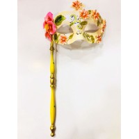 Pembe Renk Çiçek İşlemeli Tutmalı Venedik Göz Maskesi 33x17 cm