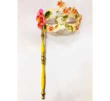 Pembe Renk Çiçek İşlemeli Tutmalı Venedik Göz Maskesi 33x17 cm