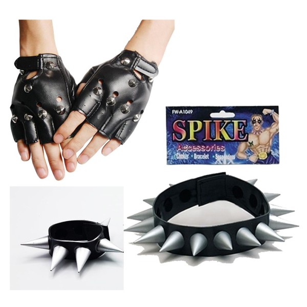 toptan-xml-dropshipping-Spike Punk Eldiveni Punk Kolyesi ve Punk Bileklik Seti