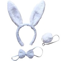 Tavşan Kostüm Seti Taç Papyon Kuyruk Beyaz Renk