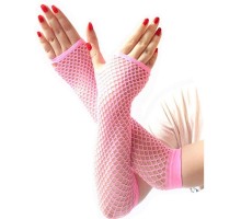 Uzun File Örgü Eldiven Açık Pembe Renk